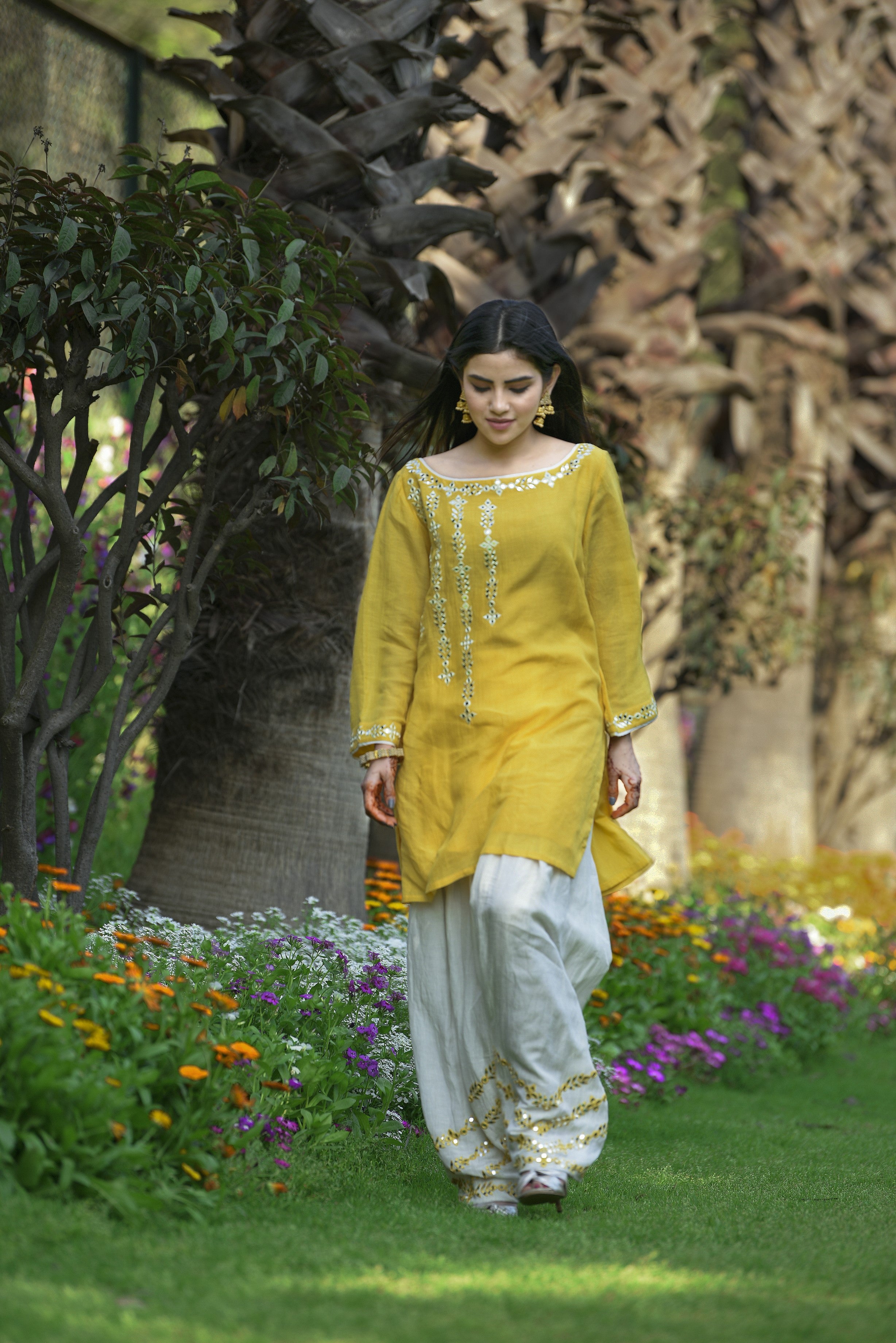 Yellow Short Kurta with salwar