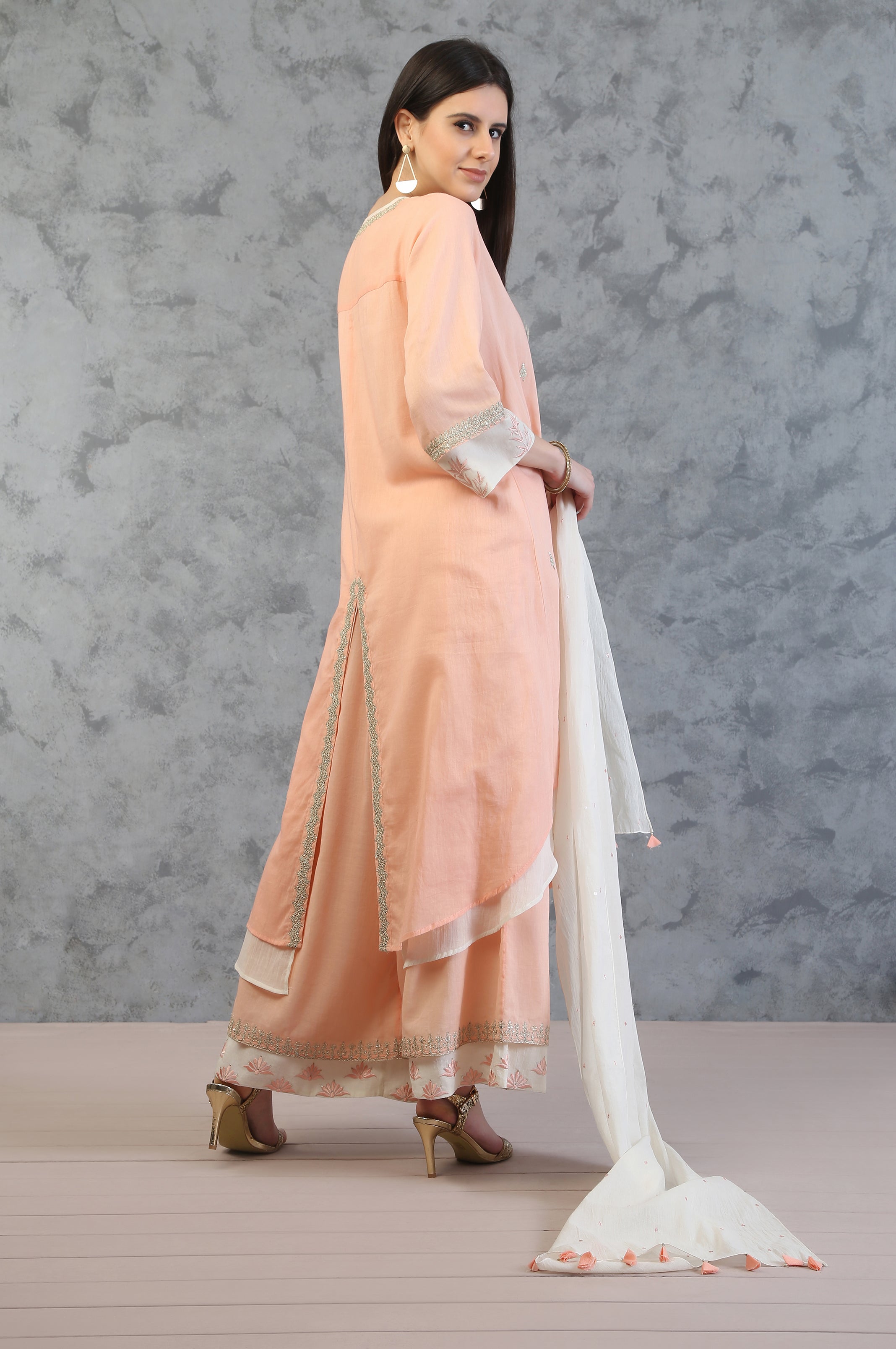 DOUBLE LAYER TUNIC WITH FARSHI AND DUPATTA