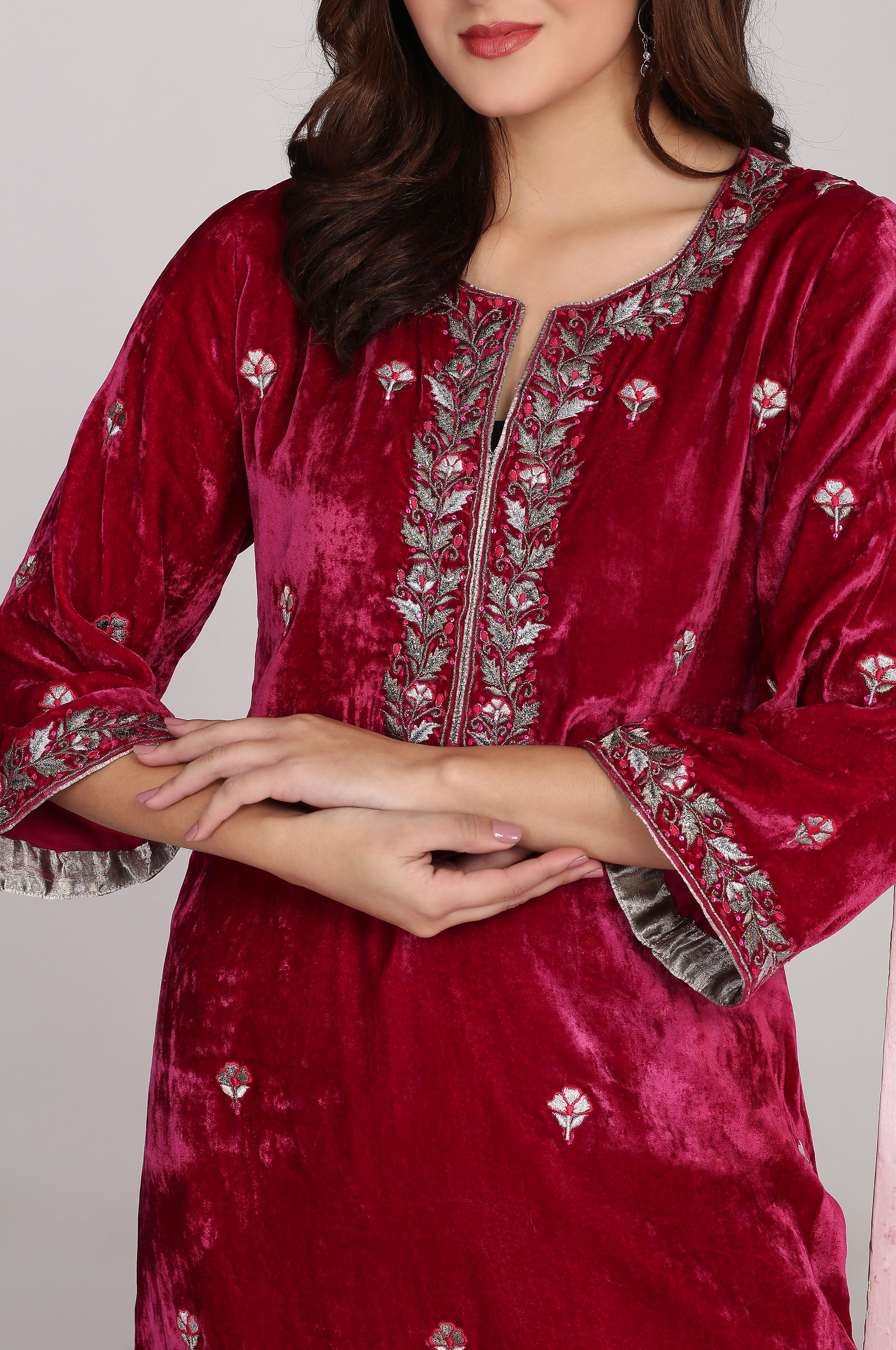 RUBY PINK STRAIGHT TUNIC WITH CHARCOAL BLACK SHARARA