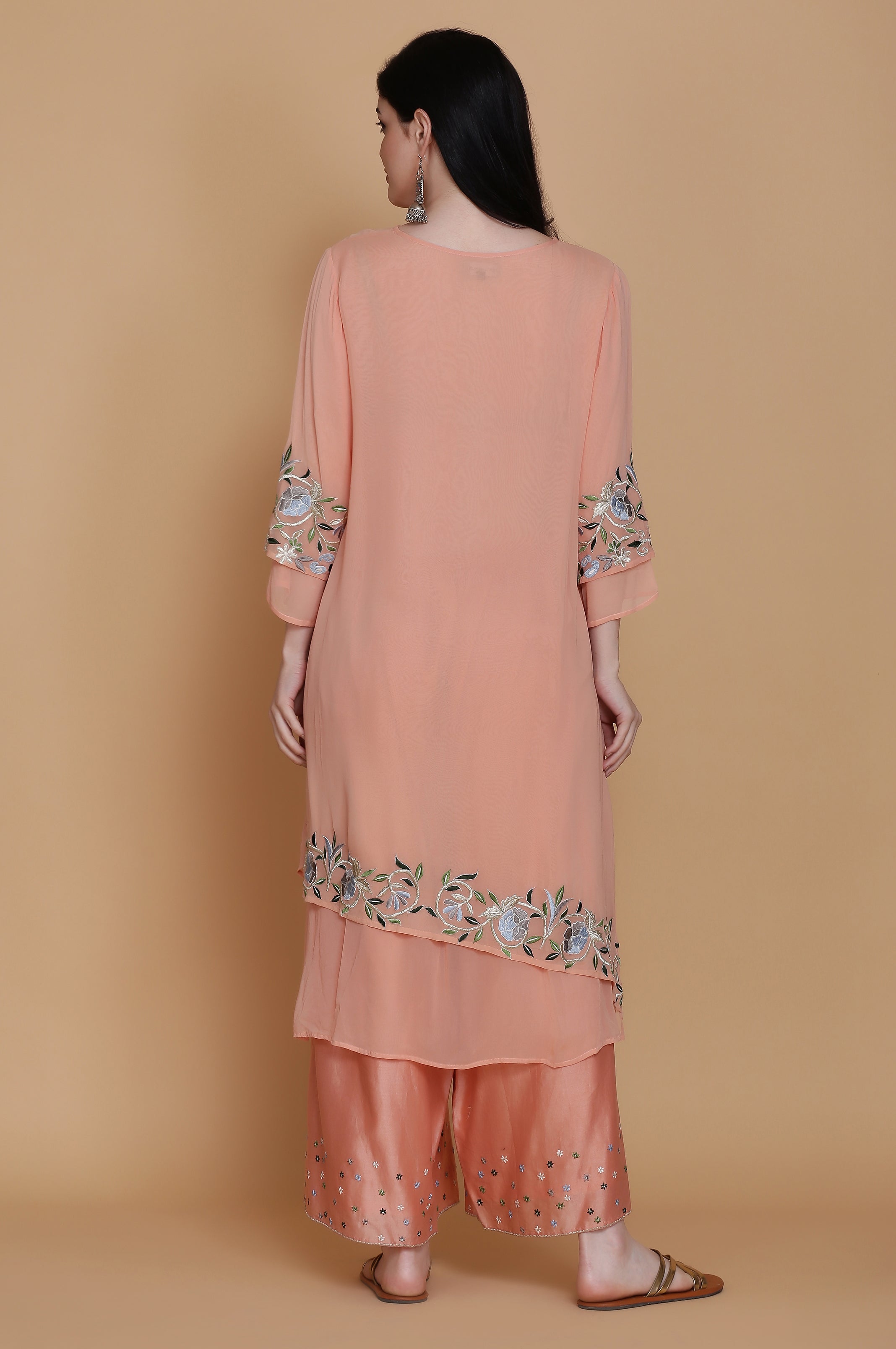 GEORGETTE DOUBLE LAYER TUNIC WITH FARSHI