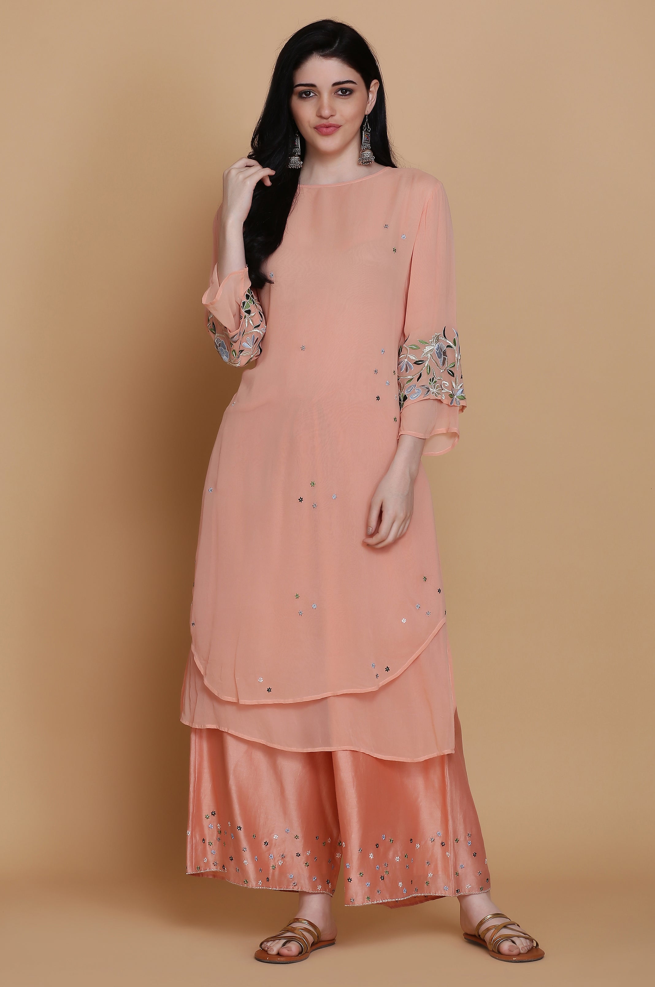 GEORGETTE DOUBLE LAYER TUNIC WITH FARSHI